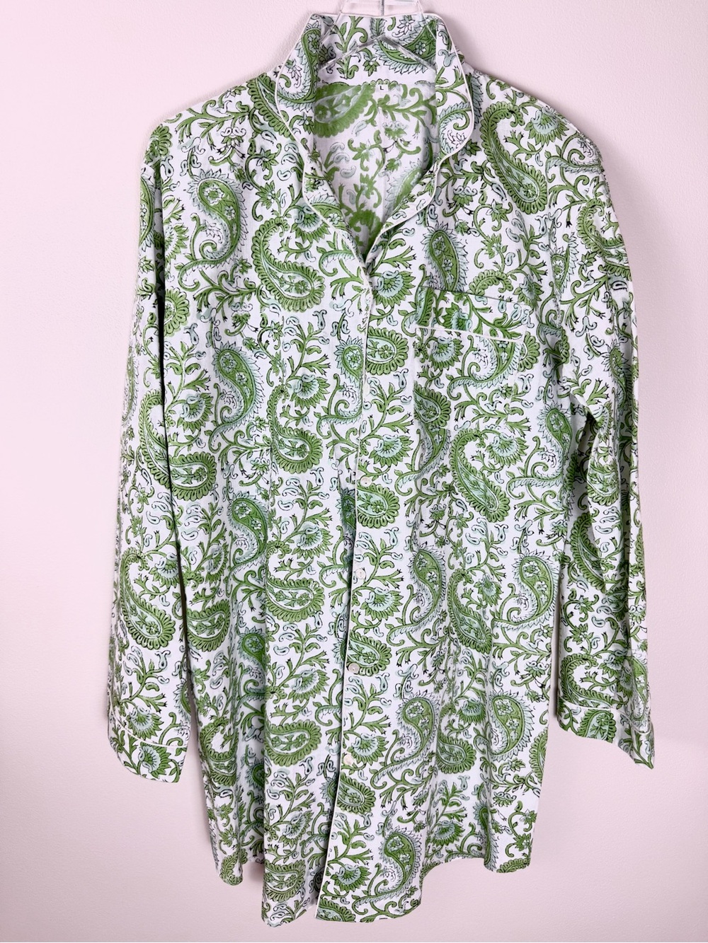 Green Block Print Pajama Sleep Shirt